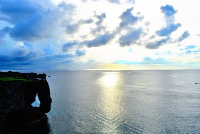 Scenic view of sea against cloudy sky