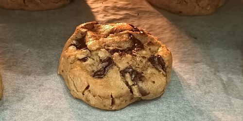 High angle view of cookies on table