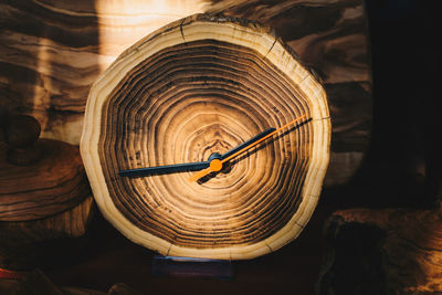 Close-up of wooden clock