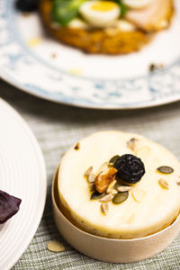 High angle view of dessert in plate on table