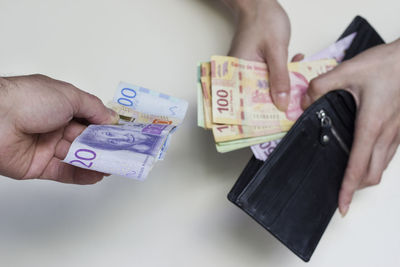 Midsection of woman holding hands