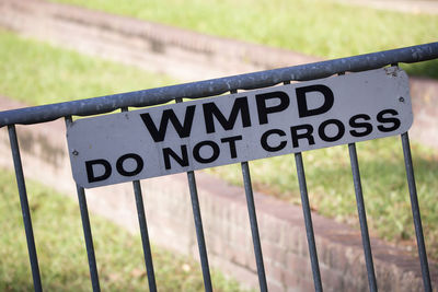 Close-up of information sign