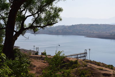 High angle view of lake against sky