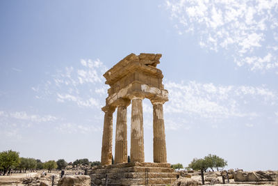 Low angle view of old temple against sky