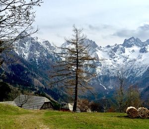 Scenic view of snowcapped mountains against sky
