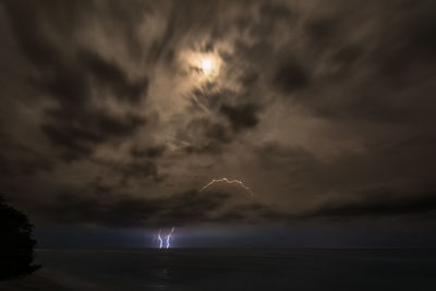 Scenic view of sea against sky at night