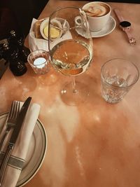 High angle view of wedding rings on table