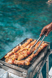 Close-up of food on barbecue grill