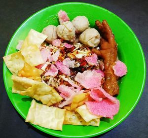 High angle view of food in plate