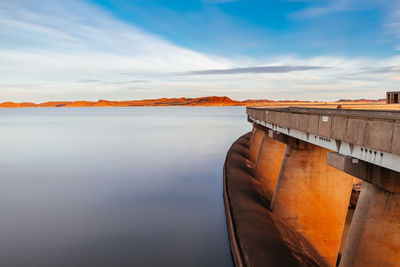 Scenic view of river against sky during sunset