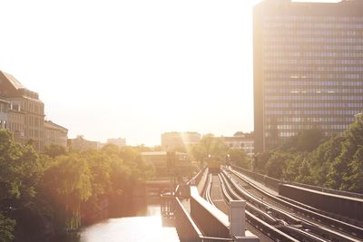 View of cityscape against clear sky