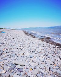 Scenic view of sea against clear blue sky