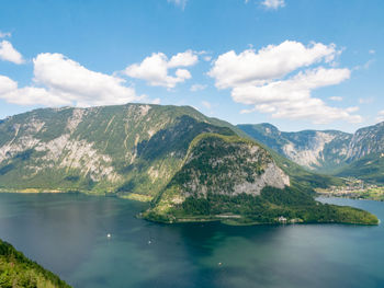 Scenic view of sea and mountains against sky