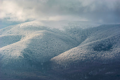 Scenic view of mountains against sky during winter