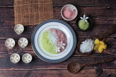 High angle view of food on table