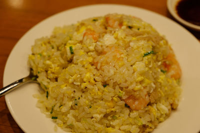 Close-up of pasta in plate on table