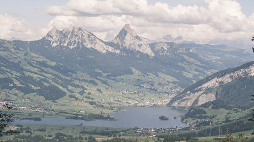 Scenic view of snowcapped mountains against sky