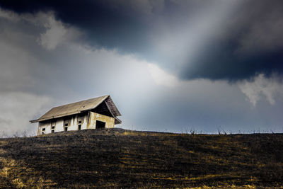 Low angle view of house on field against sky