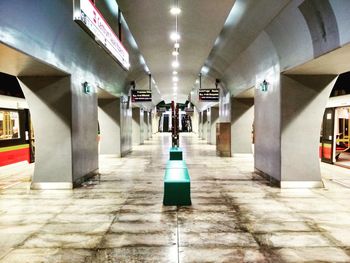 Interior of illuminated subway station