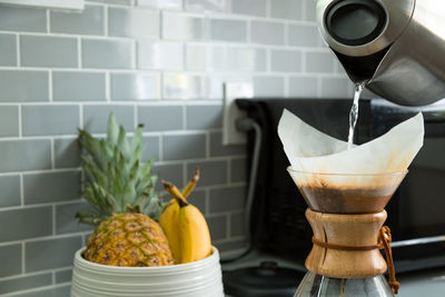 Close-up of coffee served on table at home