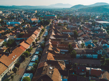 High angle view of buildings in city