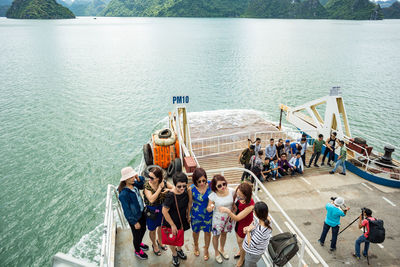 High angle view of people on beach