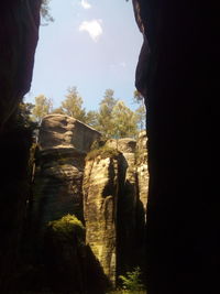 Low angle view of rock formation against sky