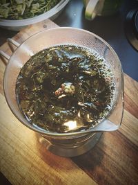 High angle view of food in bowl on table