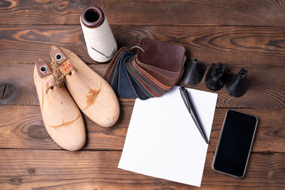 High angle view of shoes on table