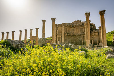 View on the roman ruins of nymphaeum at gerasa, jerash, jordan.