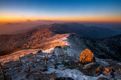 Scenic view of mountains during sunset