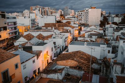 High angle view of buildings in city