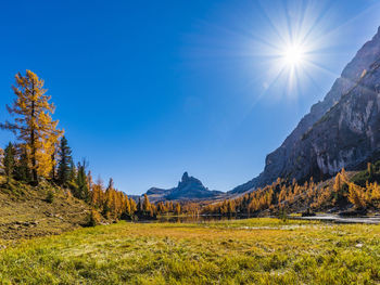 Scenic view if mountains against clear blue sky during autumn