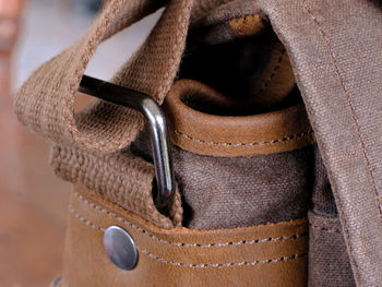 Close-up of leather bag