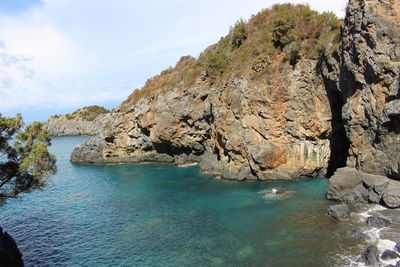 Scenic view of sea and cliff