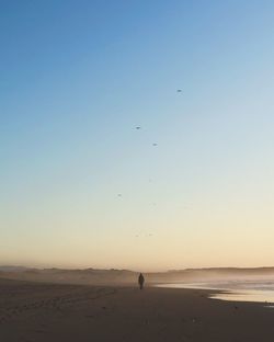 Scenic view of beach against sky during sunset