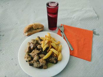 High angle view of meal served on table