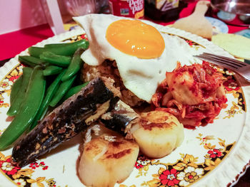 Close-up of breakfast served in plate