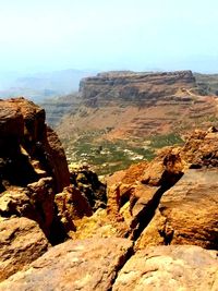 Rock formations on landscape against sky