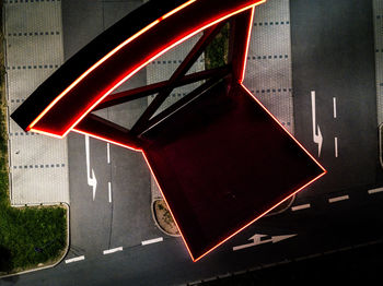 High angle view of illuminated neon sign