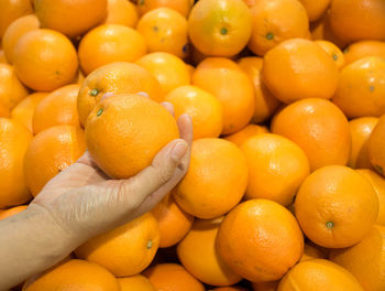 High angle view of oranges for sale at market stall