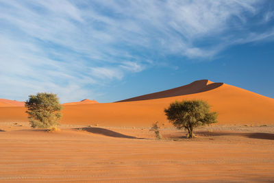 Scenic view of desert against cloudy sky