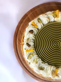 High angle view of dessert in plate on table