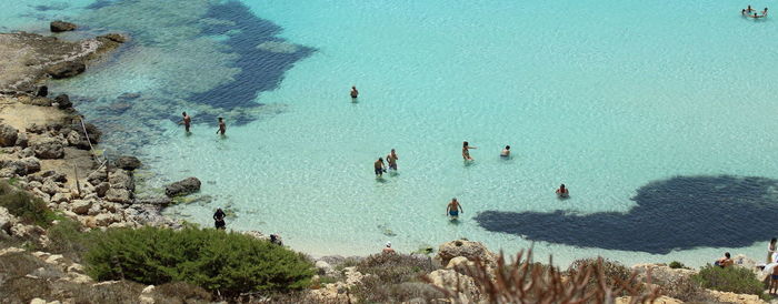 High angle view of people on beach