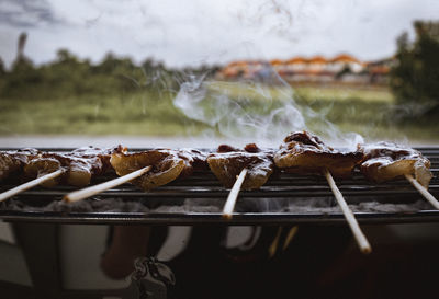 Close-up of meat on barbecue grill