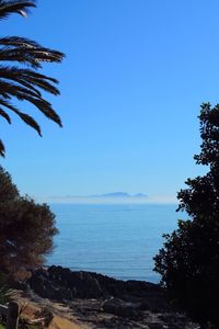 Scenic view of sea against clear sky
