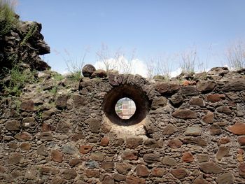 Low angle view of damaged tree against sky