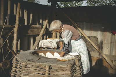 Man working in basket