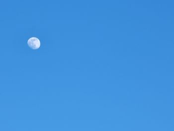 Low angle view of moon against clear blue sky