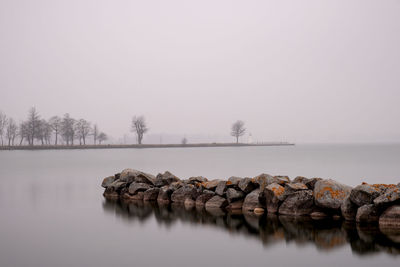 Scenic view of lake against clear sky